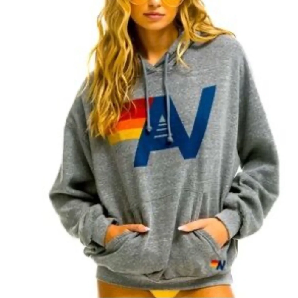 Aviator Nation Gray Pullover Relaxed Hoodie with Logo XSmall - Picture 1 of 6